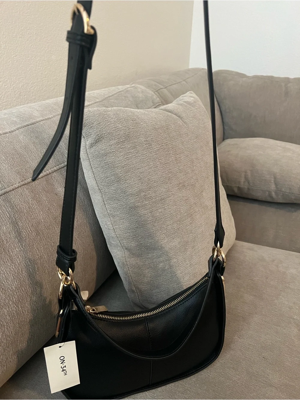 ON 34TH Black Leather Crescent Shoulder Bag